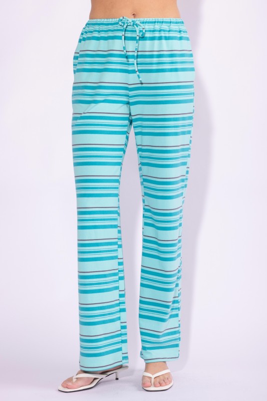 Cotton Striped Tube Top And Wide Leg Pants Set
