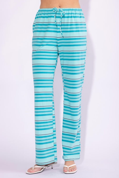 Cotton Striped Tube Top And Wide Leg Pants Set