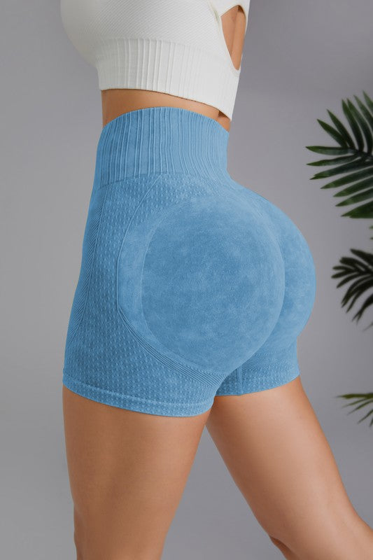 Seamless high waist mineral washed shorts