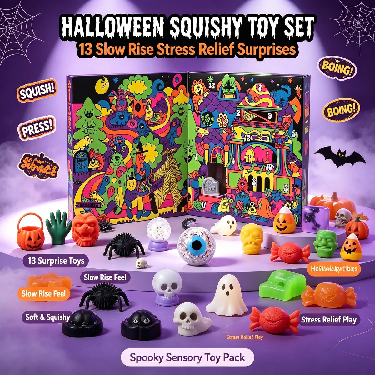 Needoh 13-Day Halloween Advent Calendar Funky Frights Theme Spooky Squishy Slow Rise Stress Relief Toys Countdown Gift Box