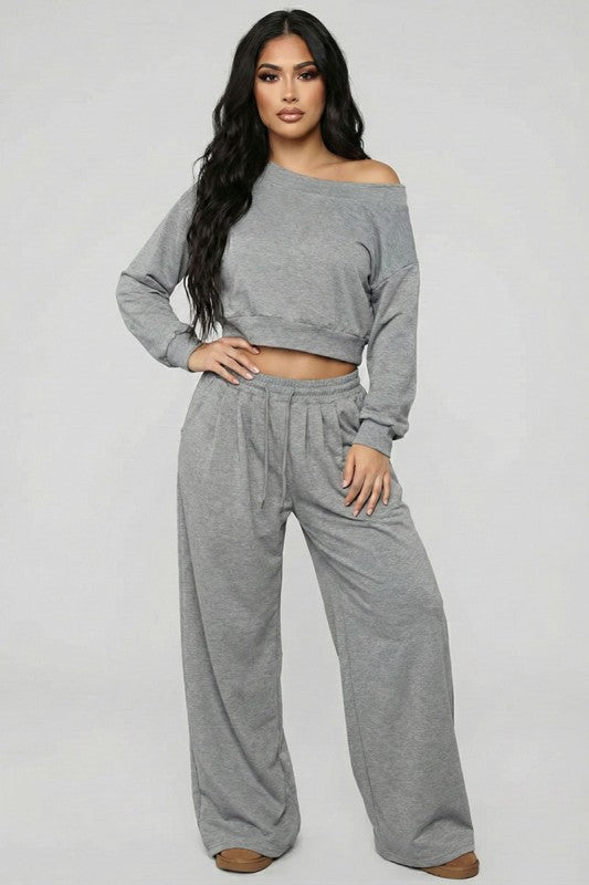 Effortless French Terry Off-Shoulder Lounge Set