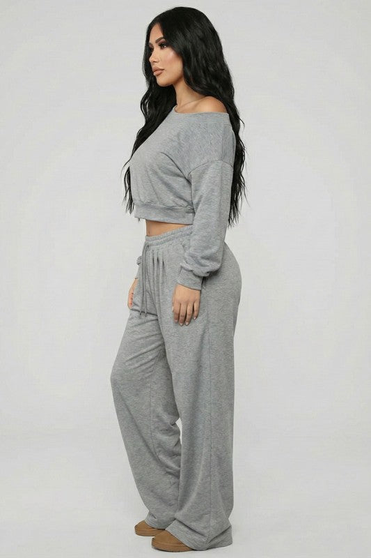 Effortless French Terry Off-Shoulder Lounge Set