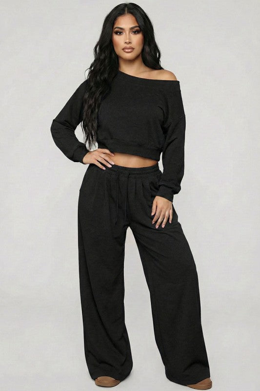 Effortless French Terry Off-Shoulder Lounge Set