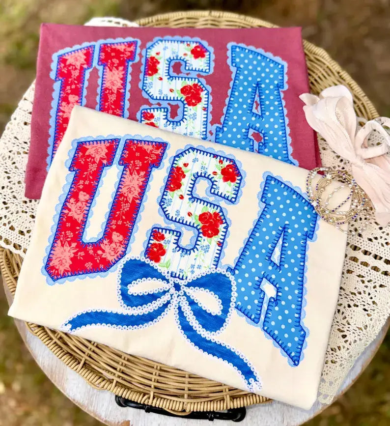 USA Faux Patchworks Fourth of July Graphic T-shirt