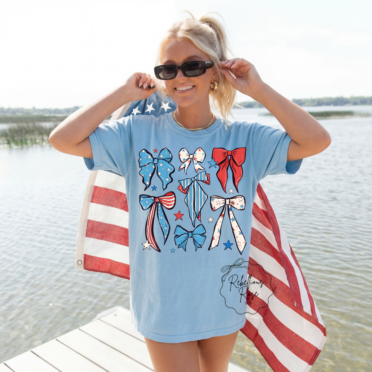 Patriotic Bows Fourth of July Graphic T-shirt